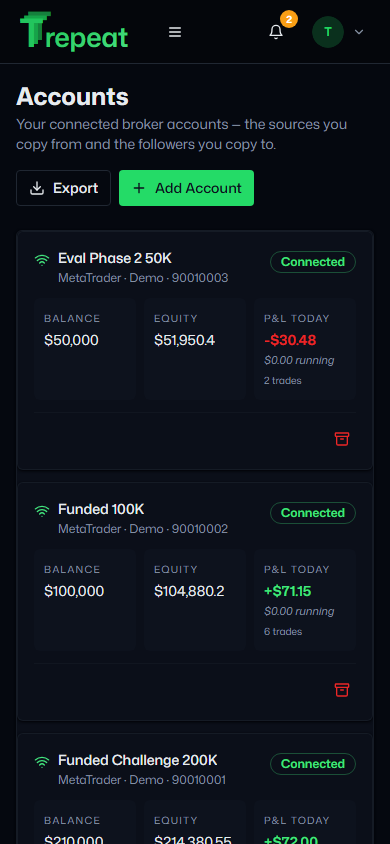 Trepeat Accounts screen